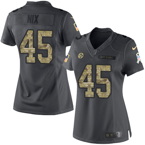 Women's Limited Roosevelt Nix Nike Jersey Black - #45 2016 Salute to Service NFL Pittsburgh Steelers